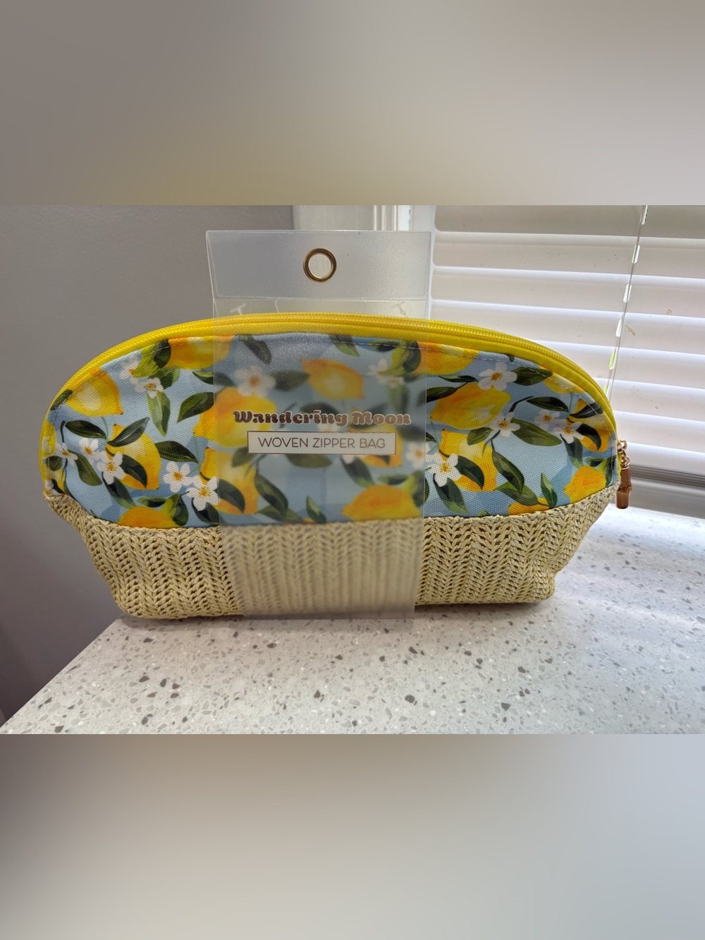 NEW Wanderling Moon Woven Zipper Bag - Yellow Lemon Floral